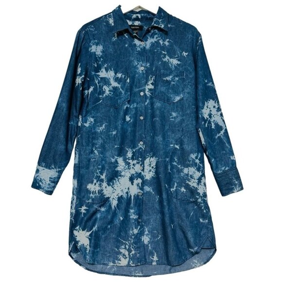 Karen Kane Blue Tie Dye Denim Shirt Dress Collared Button Front Womens Size S - Picture 12 of 12